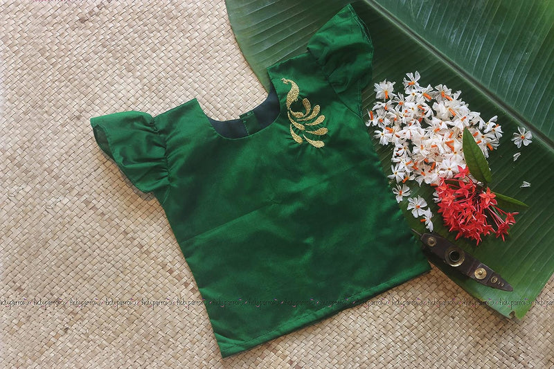 Cotton Silk - Kerala Kasavu Baby Girl Pattupavadai Set - Green