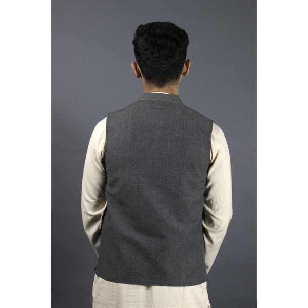  bagh india men cotton sleeveless nehru jacket grey