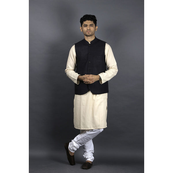 bagh india woollen sleeveless nehru jacket indigo