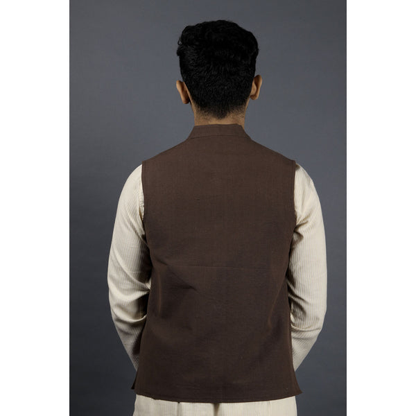 men cotton sleeveless nehru jacket brown bagh india