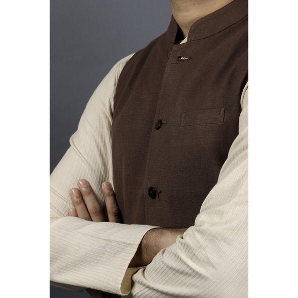 cotton sleeveless nehru jacket brown buy