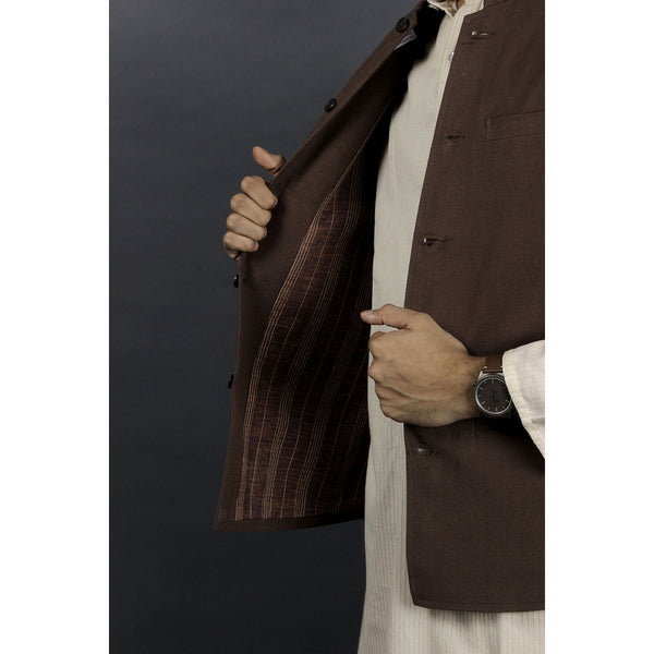 cotton sleeveless nehru jacket brown men shopping