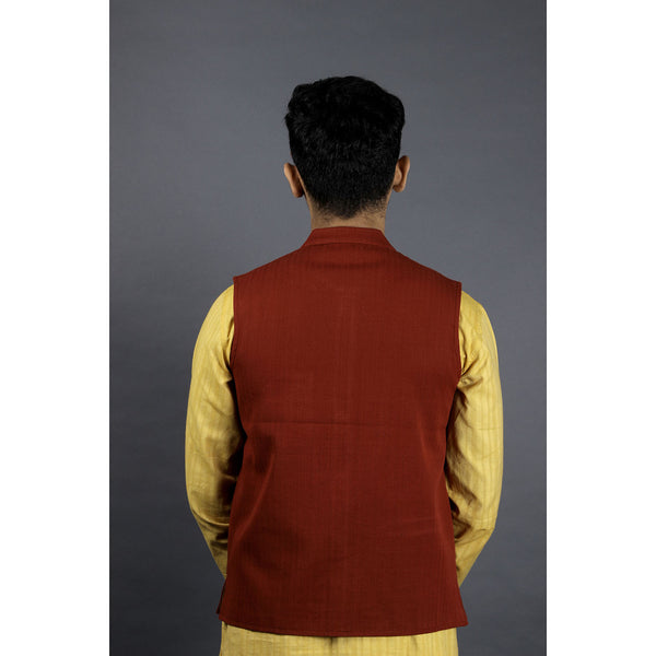 men cotton sleeveless nehru jacket maroon bagh india