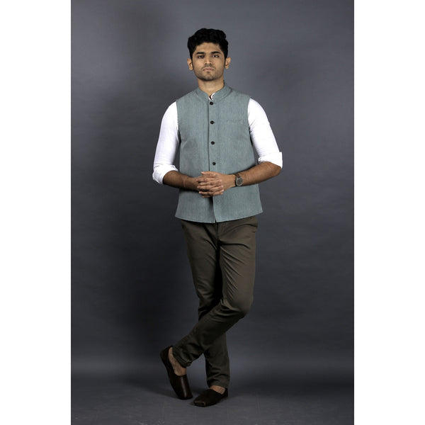 bagh india cotton sleeveless nehru jacket turquoise green