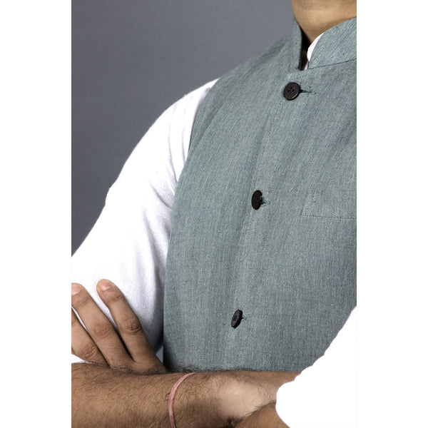 cotton sleeveless nehru jacket turquoise green men shopping