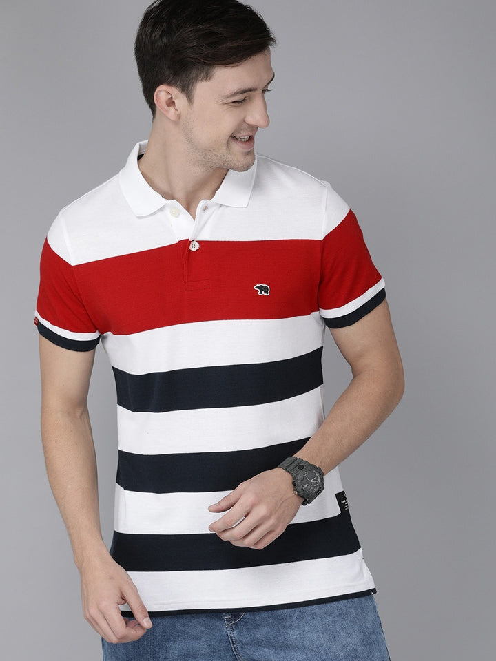 men white red striped polo collar t-shirt