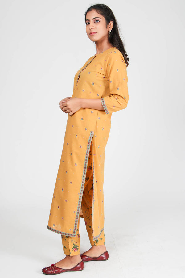 women cotton printed straight kurta mustard yellow buy