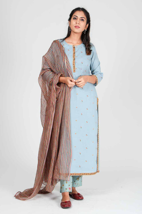 women cotton printed straight kurta slate blue bagh india 