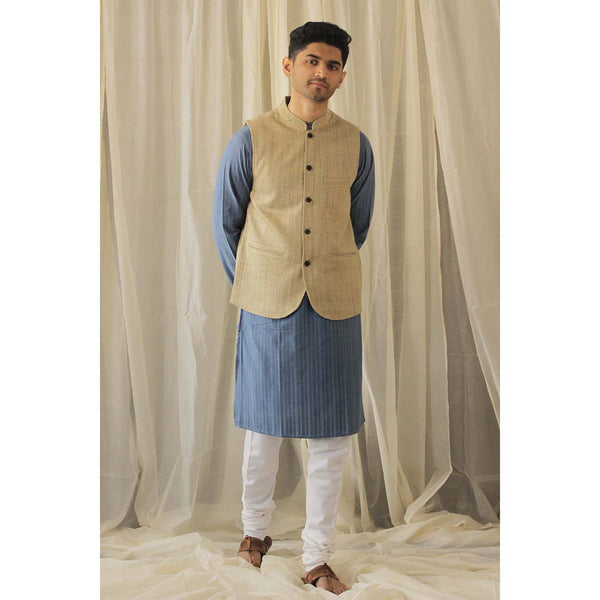 bagh india matka silk tweed nehru jacket beige