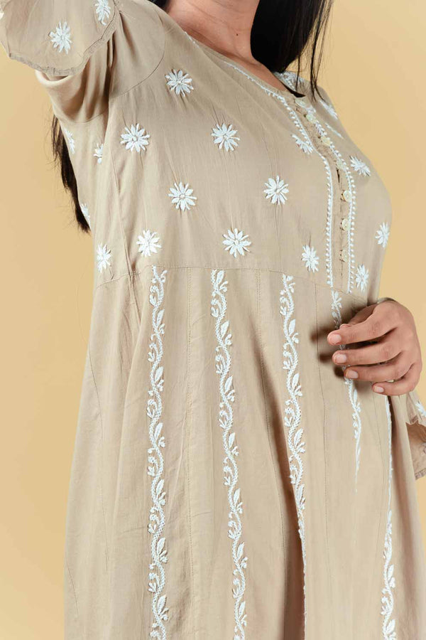 cotton chikankari kurta bell sleeves beige shopping
