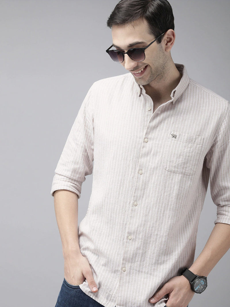 men beige white striped casual shirt thebearhouse