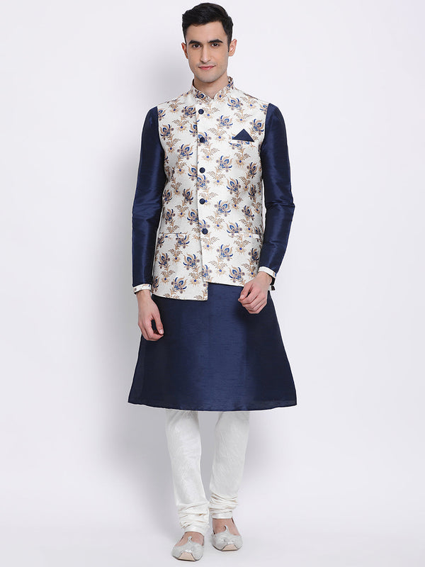 sanwara deep blue plain kurta blue nehru jacket for men