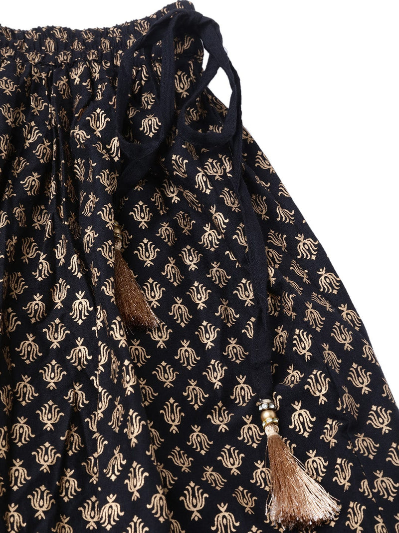 varanga black golden printed maxi flared skirt buy