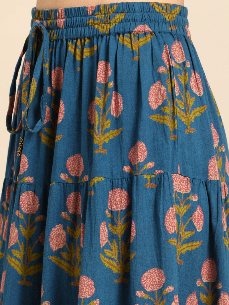 varanga blue pink printed flared maxi dress buy