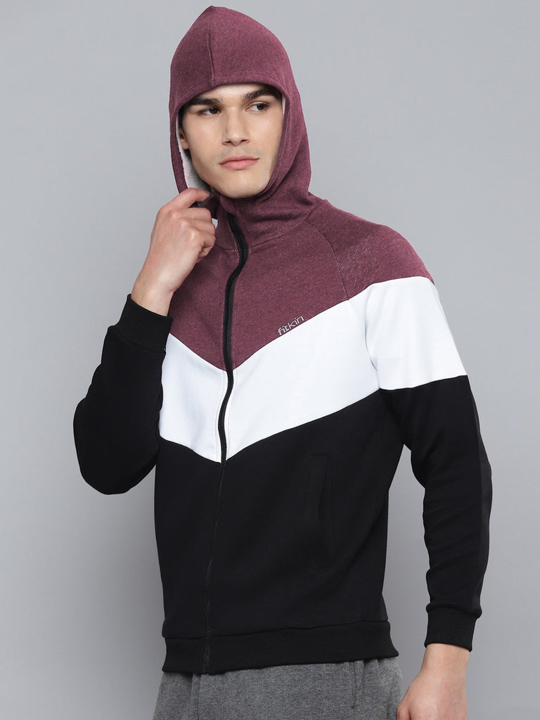 men black white colorblocked pure cotton sporty jacket fitkin