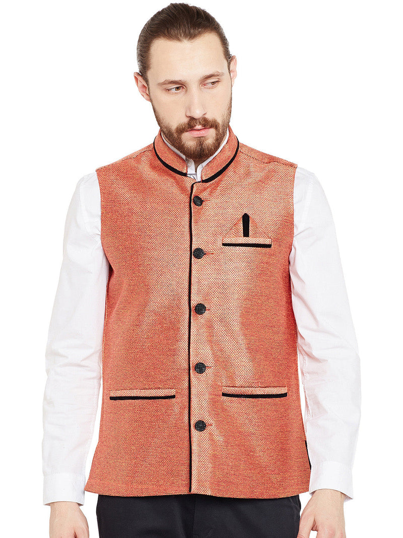 camey men orange solid ethnic nehru jacket
