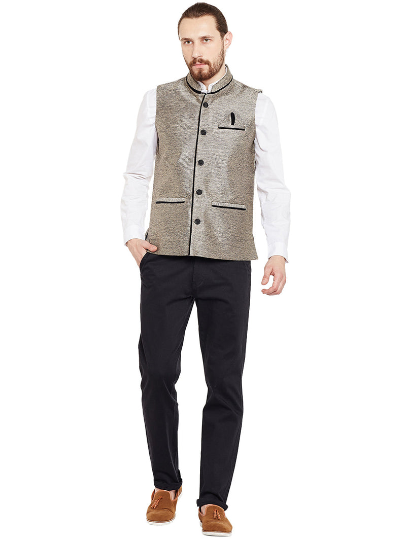 men grey solid ethnic nehru jacket camey