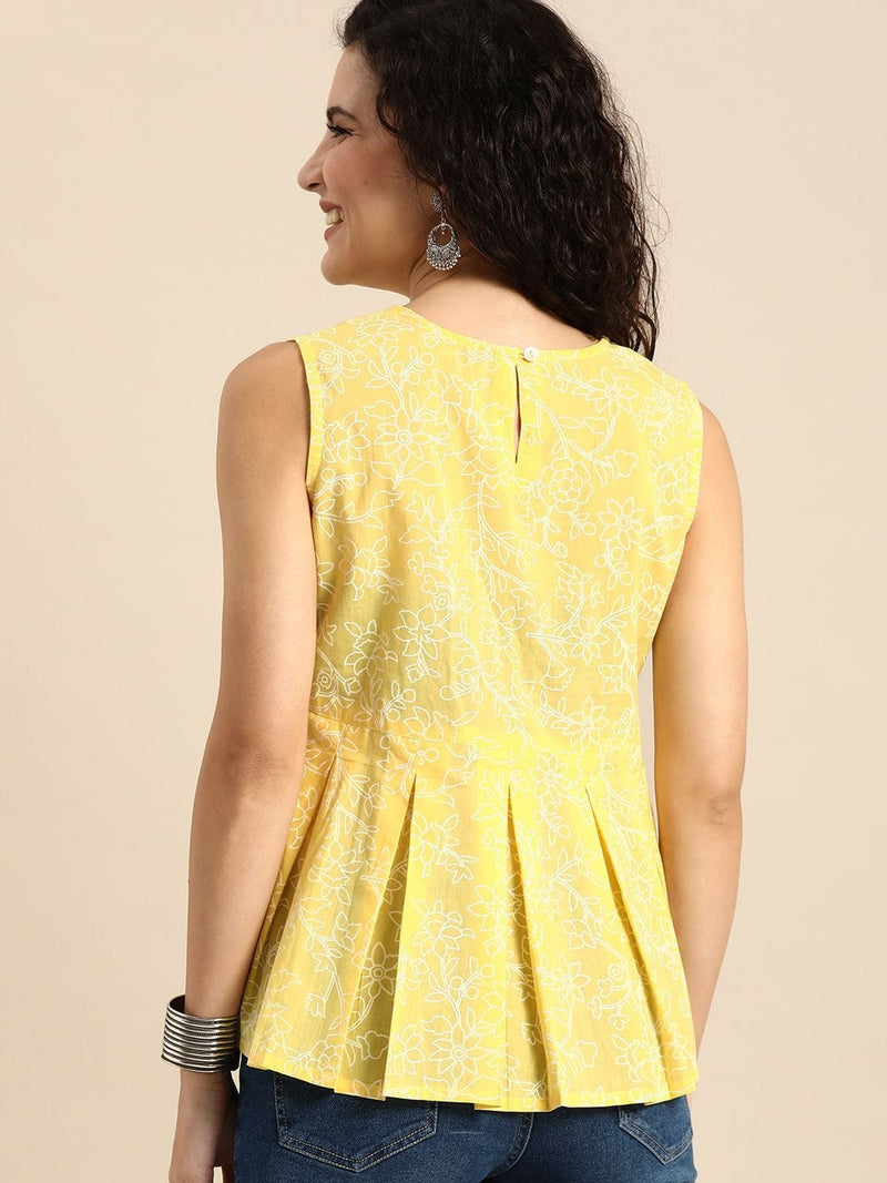 yellow white printed tunic top women buy