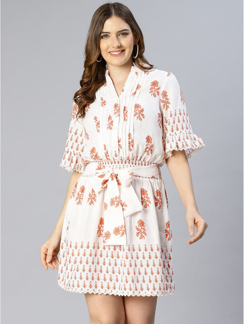 buy ultra white floral printed & pleated dress