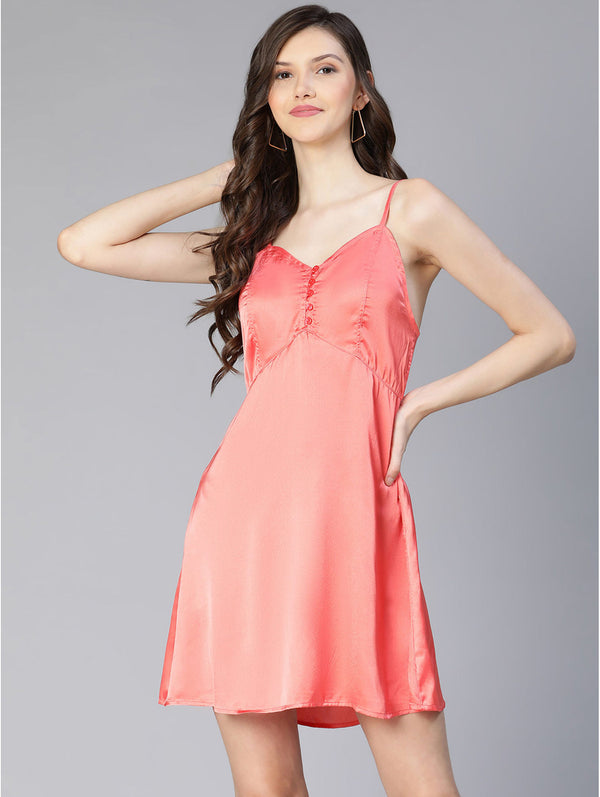 buy thrilled coral shoulder strap partywear satin dress