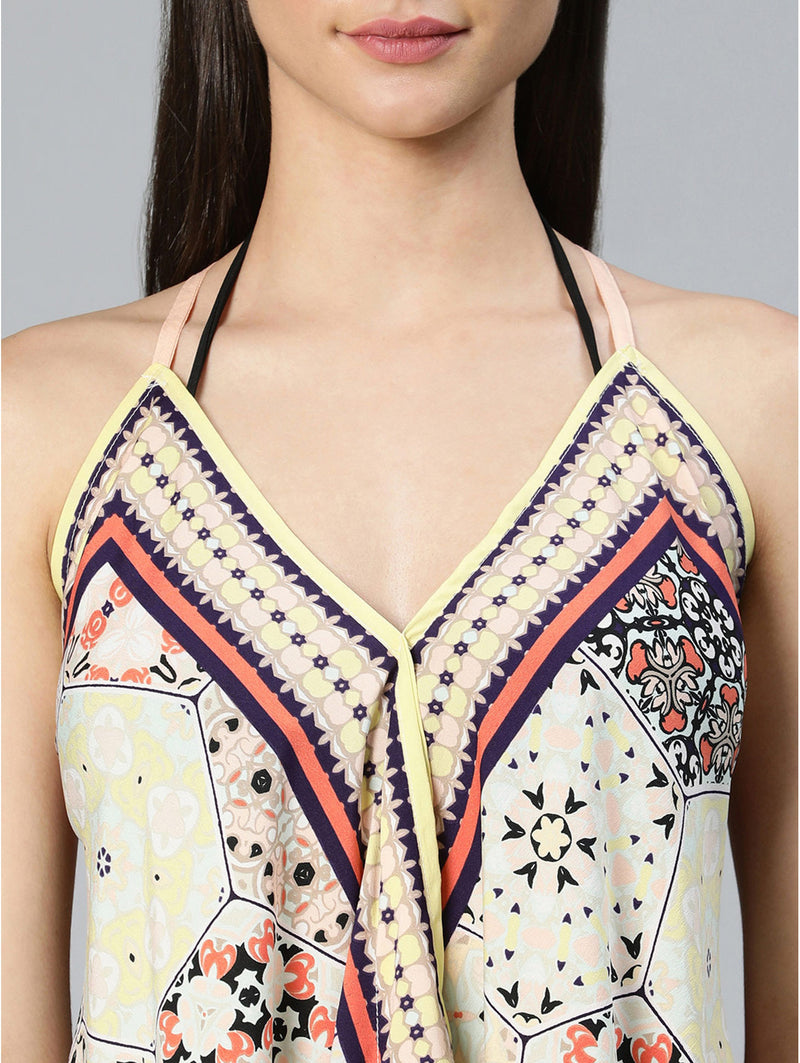 shop light multihued geometric print beachwear high-low dress