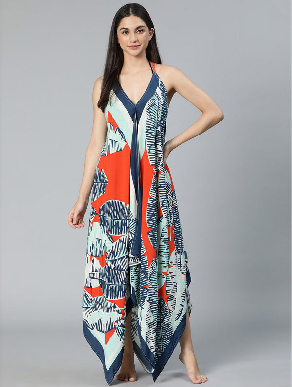 buy colorful abstract printed beachwear high-low dress