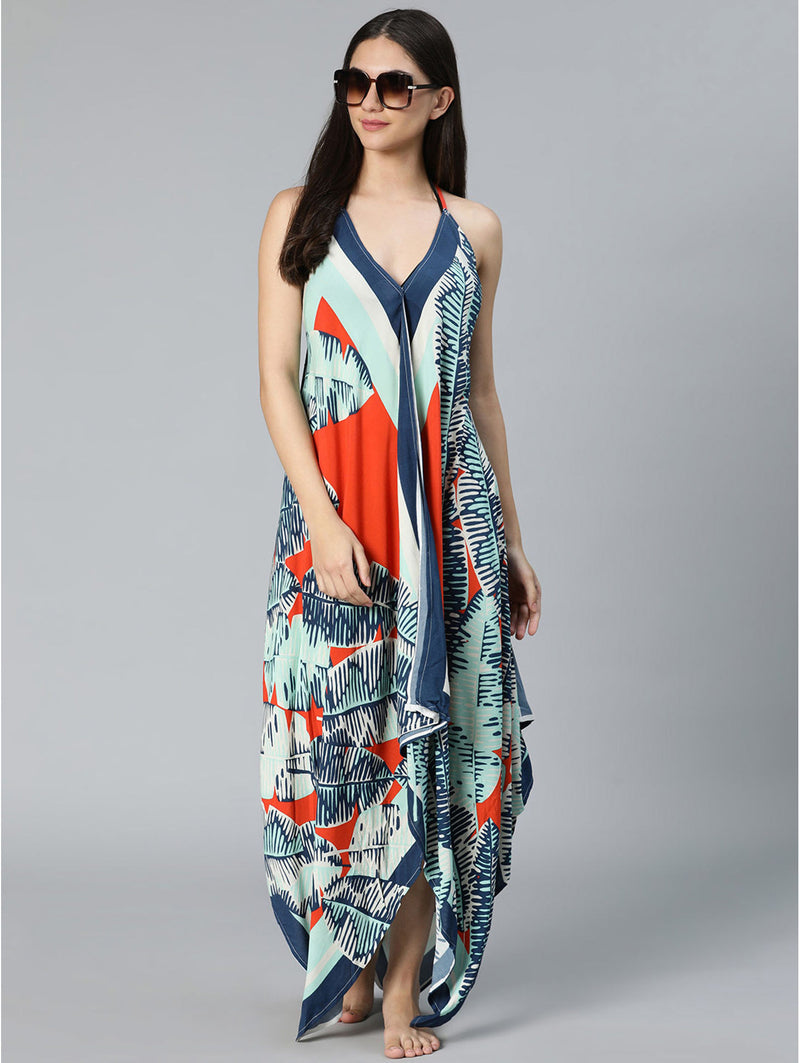 oxolloxo colorful abstract printed beachwear high-low dress