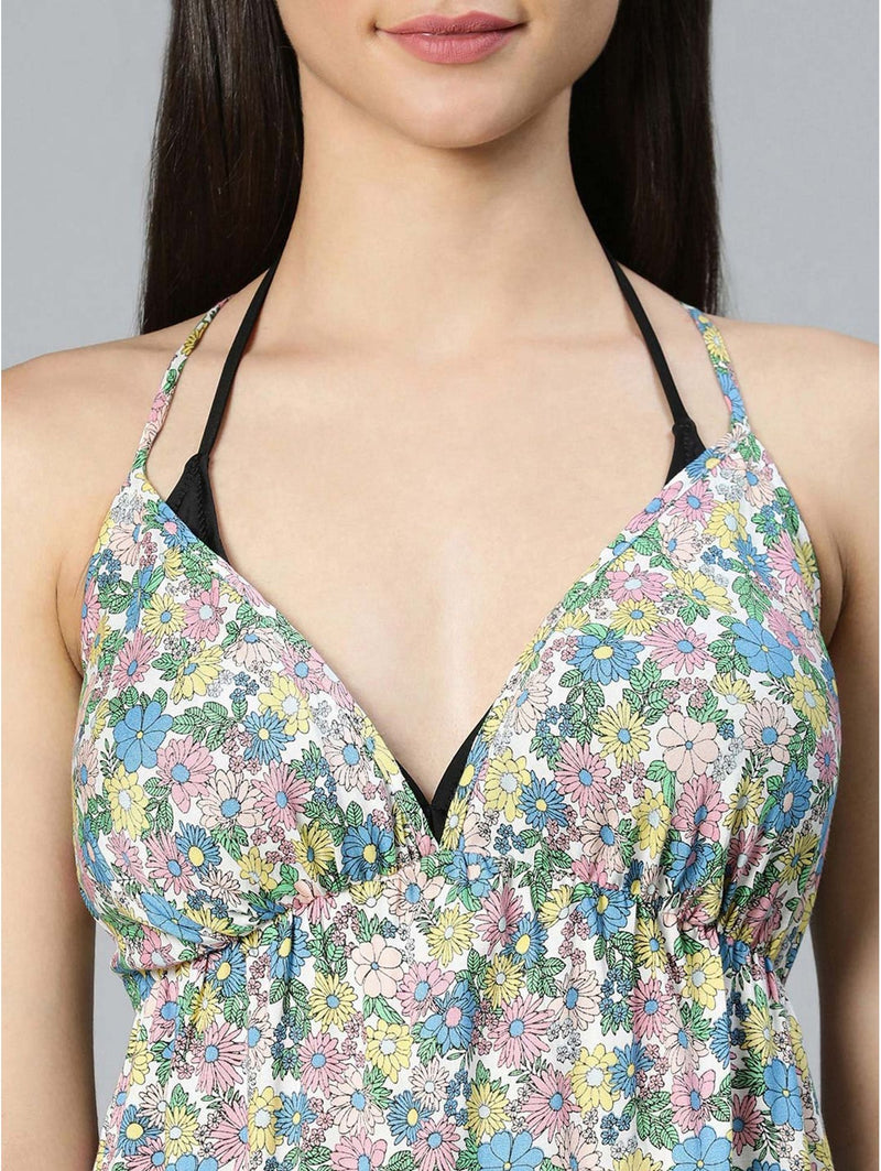 shop core colored floral print slit cut beachwear dress