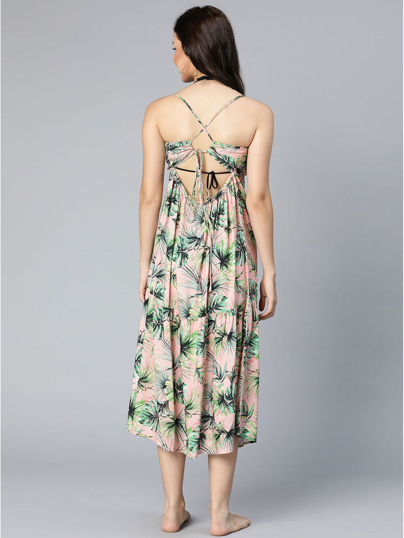 women new color floral printed shoulder strap beachwear dress