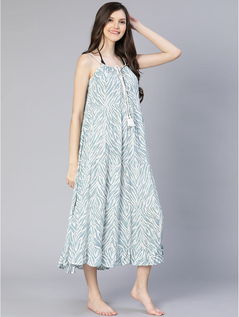 oxolloxo minimal blue floral print beachwear dress