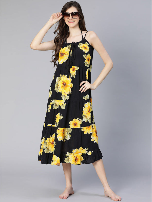 buy sun flowered black beachwear dress
