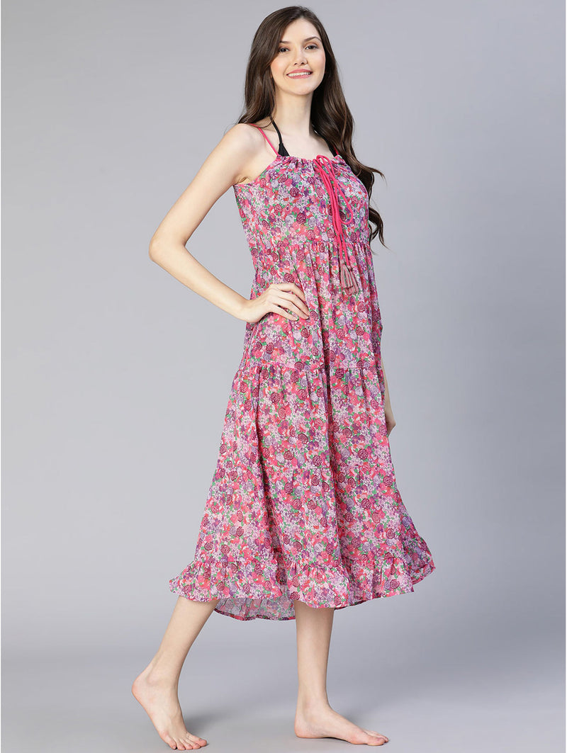 oxolloxo ultra colorful floral printed beachwear dress
