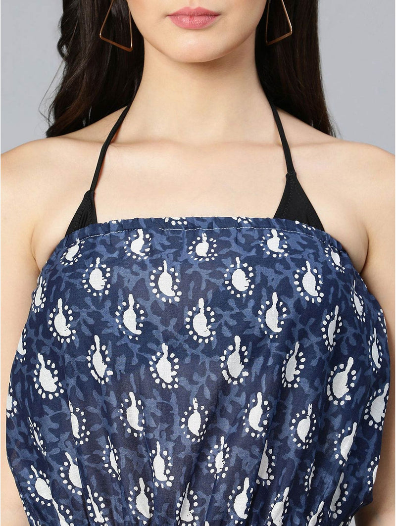 shop scoured blue printed off-shoulder beachwear dress