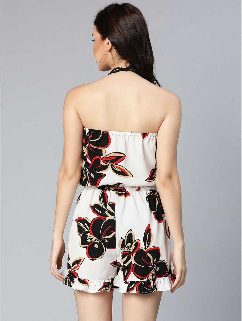 women gloss white floral printed off-shoulder beachwear dress