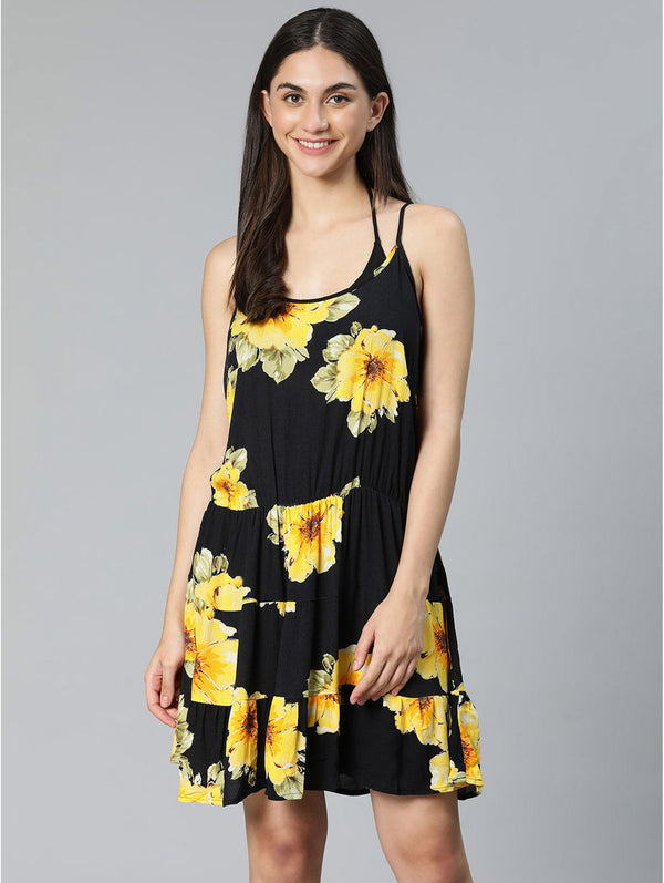 buy floral lit black beachwear dress