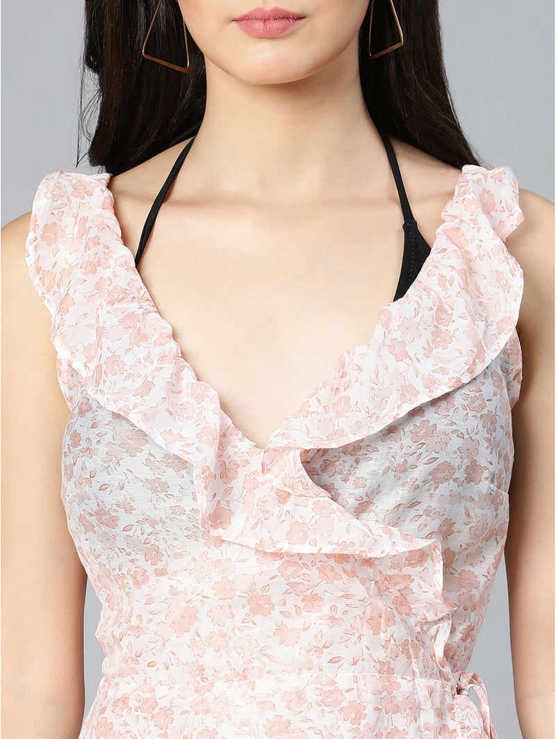 shop peach perfect floral printed wrapped beachwear dress