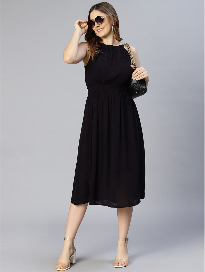 oxolloxo romanceful solid black elasticated dress