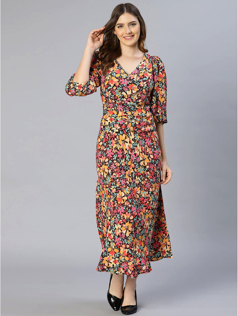 buy versatile colors floral printed puff sleeve pleated dress