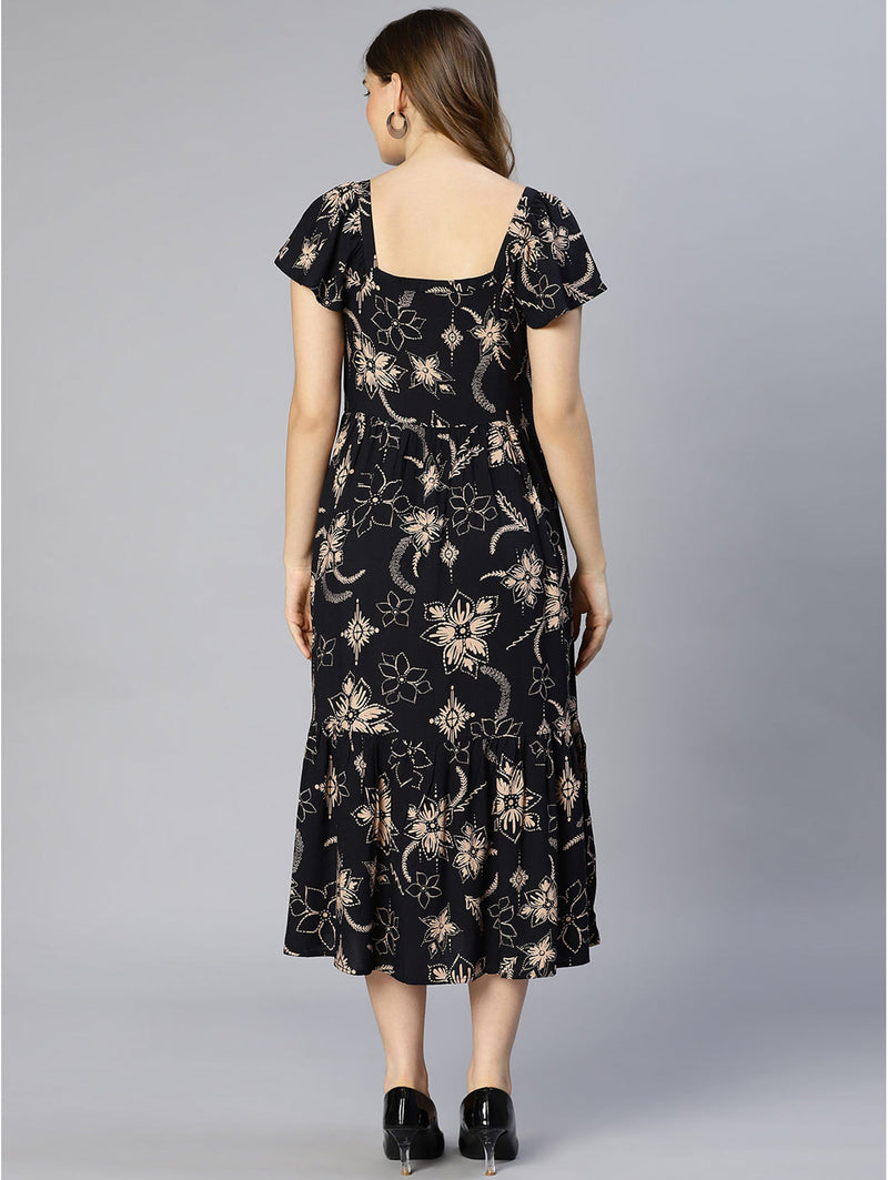 women goddess black floral printed maxi dress