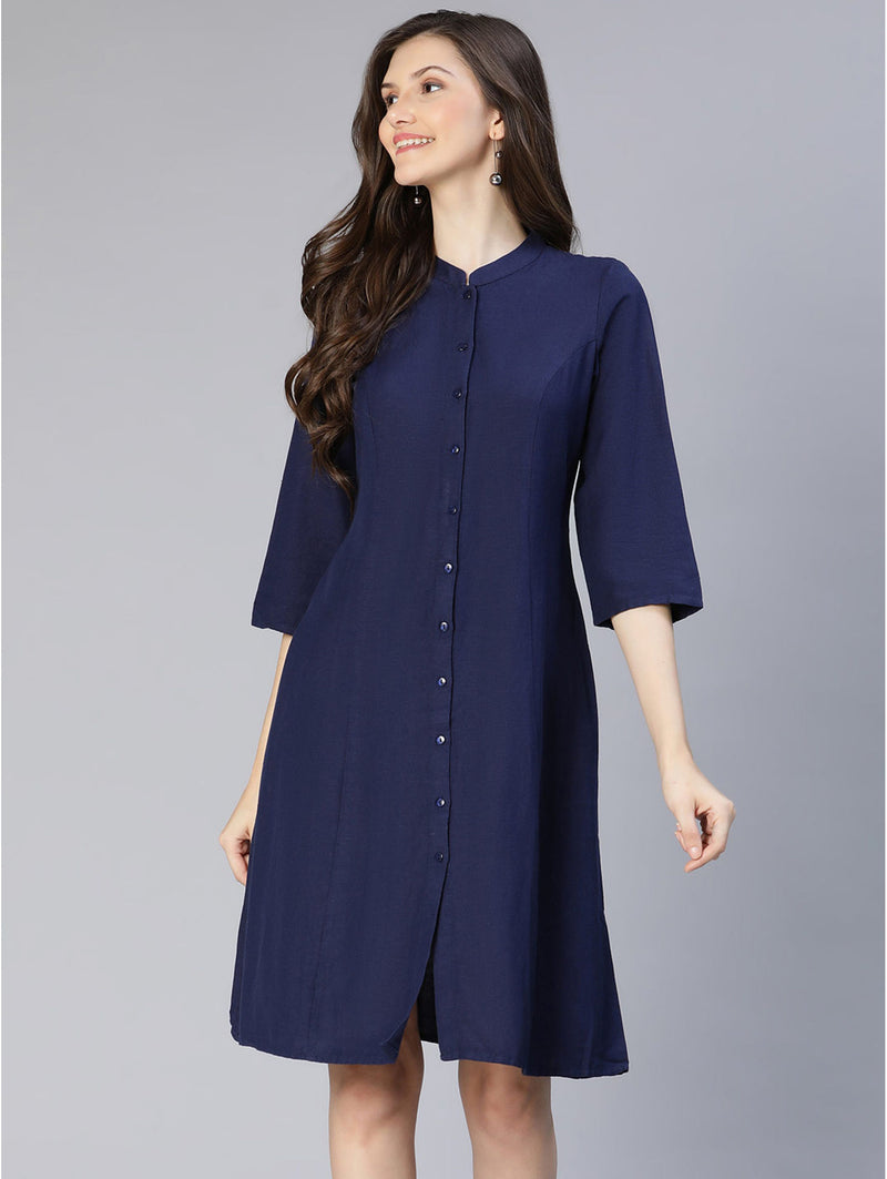 buy fresh dark blue casual button-down dress