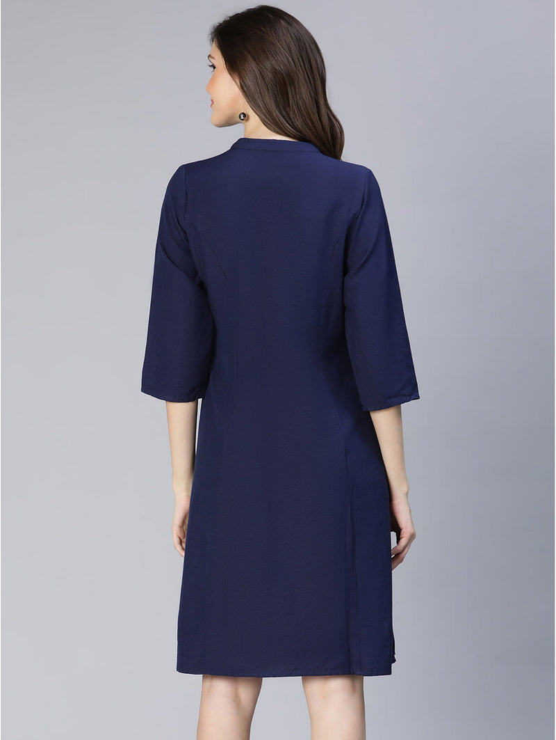 women fresh dark blue casual button-down dress