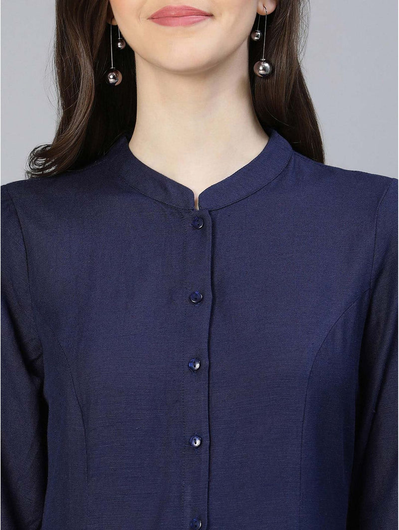 shop fresh dark blue casual button-down dress