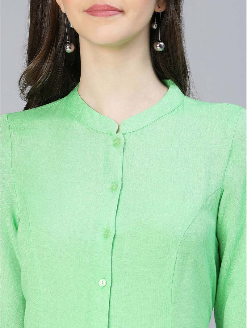 shop florescent solid green button-down casual dress