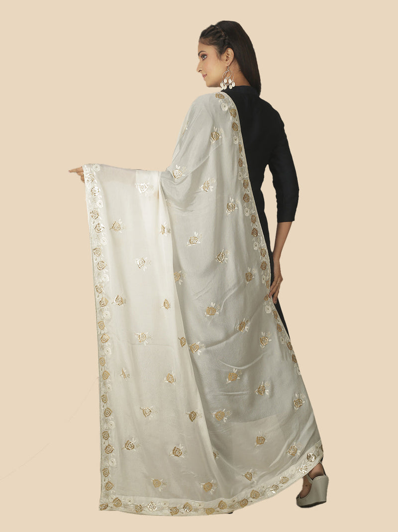 women white gold toned embroidered dupatta zari work online buy