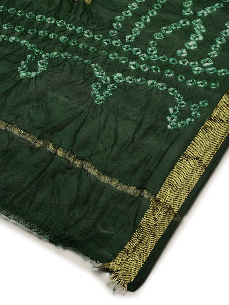 Dark Green Silk Dupatta With Woven and Zari Work