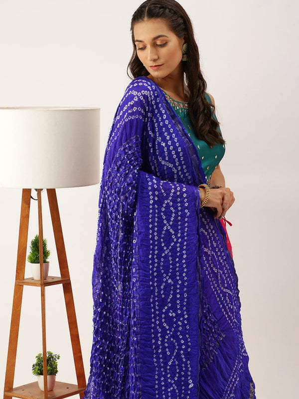 Ink blue Silk Dupatta With Woven and Zari Work