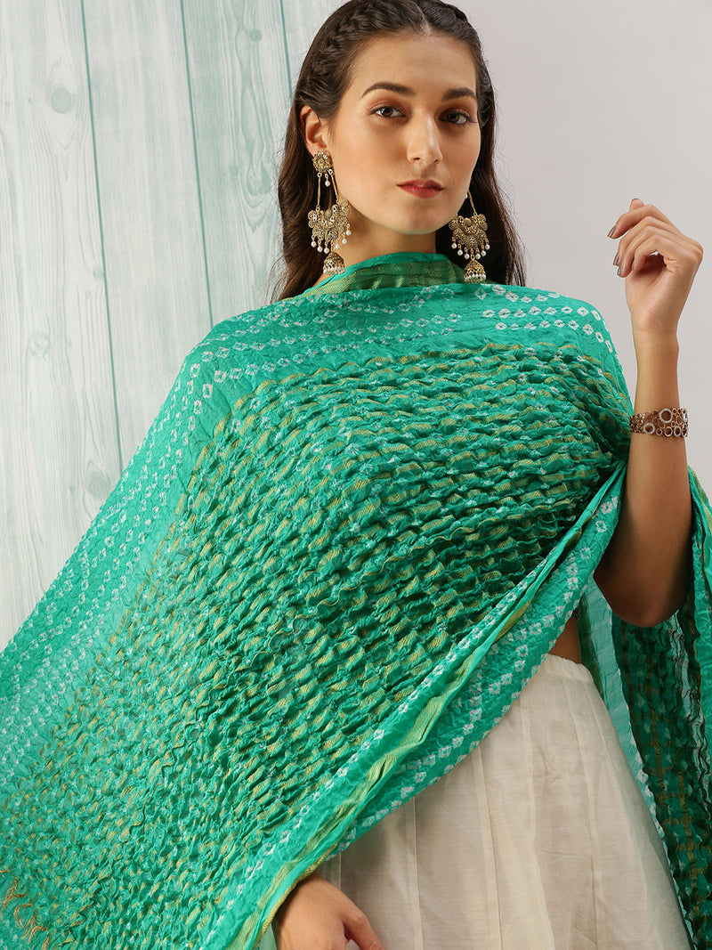 Light Green Silk Dupatta With Woven and Zari Work