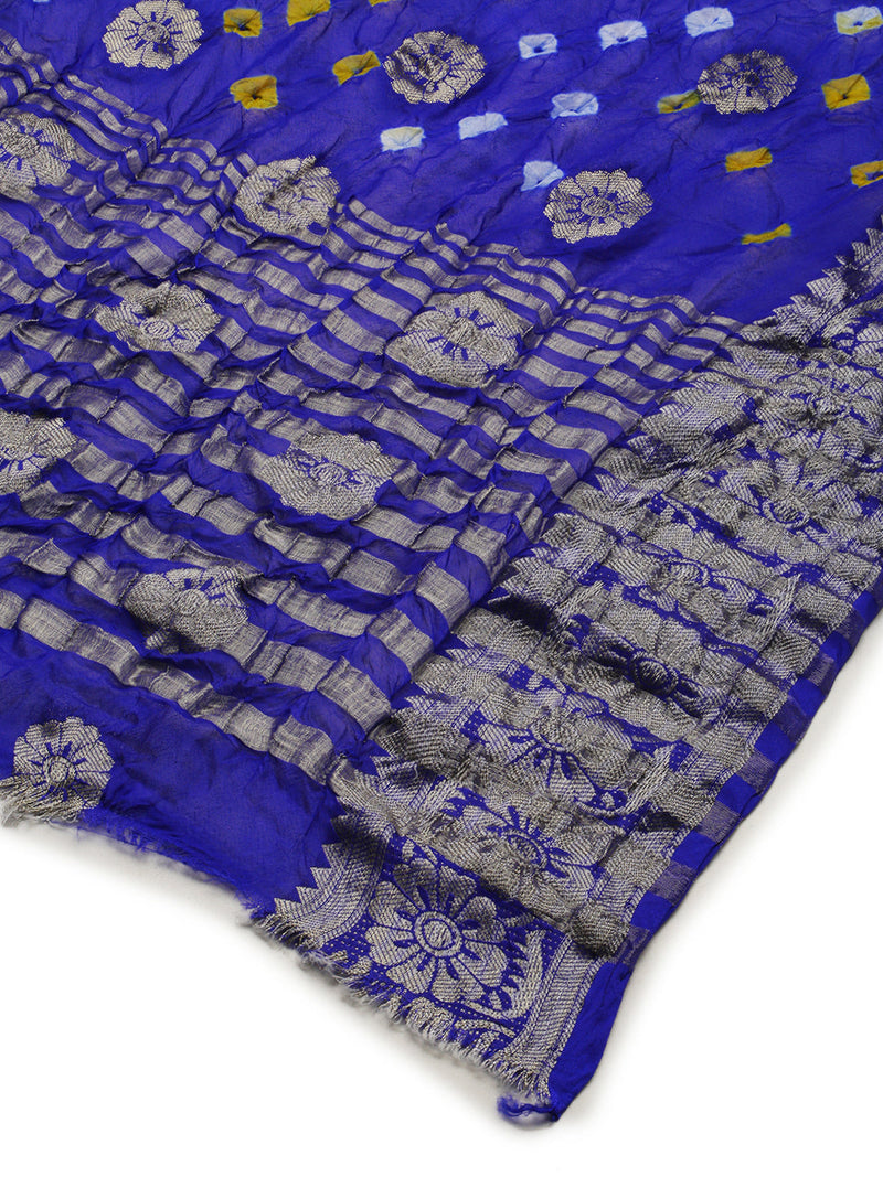Ink Blue Silk Dupatta With Woven and Zari Work