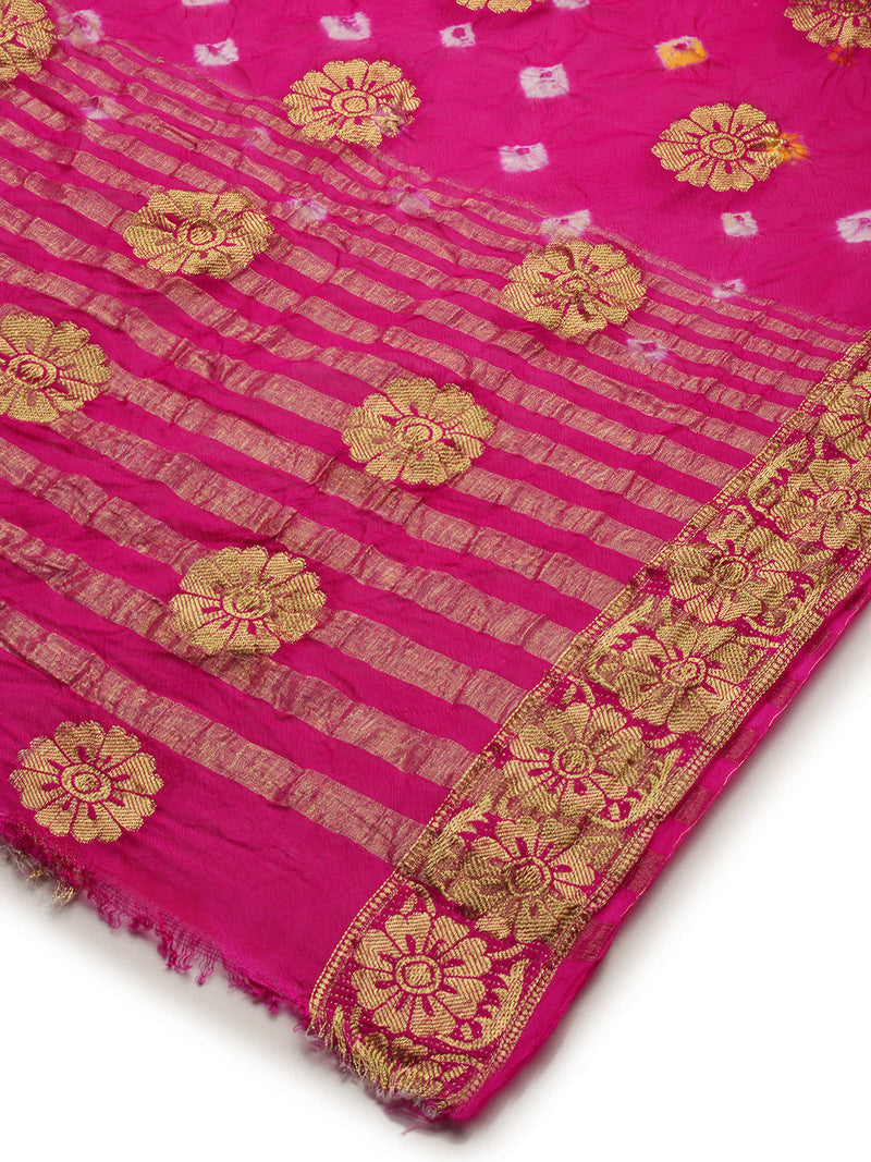 Pink Silk Dupatta With Woven and Zari Work