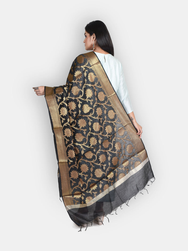 black woven design pure silk dupatta zari sanwara